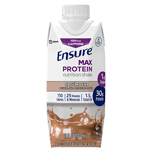 Ensure Max Protein Nutritional Shake with 30g of protein, 1g of Sugar, High Protein Shake, Cafe Mocha, 11 fl oz, 12 Count
