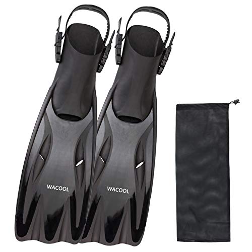 WACOOL Long Blade Adjustable Open Heel Fins Flippers for Scuba Snorkeling Diving with Mesh Bag