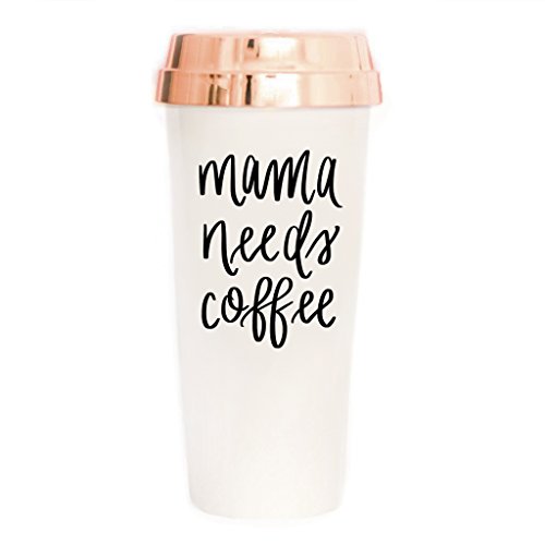 Sweet Water Decor Plastic Mug with Lid, Mom Fuel Commuter Coffee Tumbler, 16oz Double-Walled Insulated Cup, Cute Mama Mug, Travel Accessories for Wives and Mothers (Mama Needs Coffee - Rose Gold Lid)