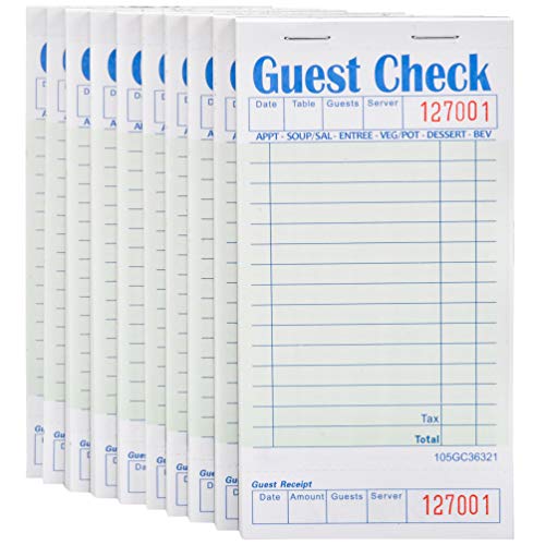 Stock Your Home Guest Check Book (10 Books) 3.5' x 6.75' Server Note Pads and Waitress Order Pads - 50 Checks Per Book for Total 500 Guest Checks