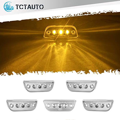 TCTAuto Amber Cab Marker Top Roof Running Lights Assembly 3LED with Reflective Clear Lens Compatible with Peterbilt 579 Kenworth T680 T770 T880, Pack of 5