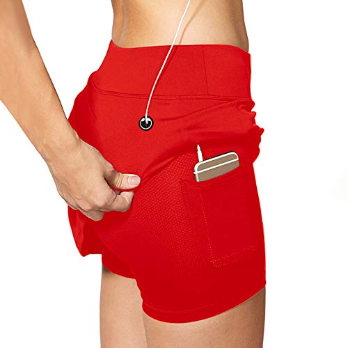 SPRING SEAON Women's Golf Active Skorts Skirt with Pockets High Waist Running Skirt for Athletic Skirt Red