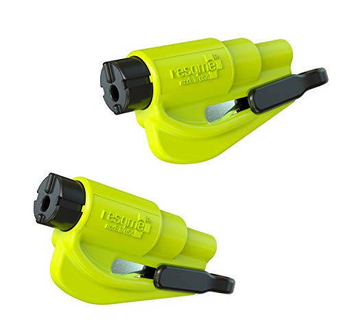 resqme 04.100.09 The Original Keychain Car Escape Tool Safety Yellow Seatbelt Cutter and Window Glass Breaker, 2 Pack