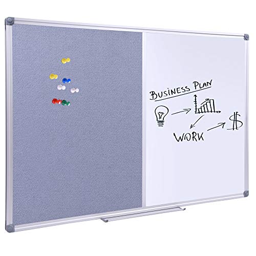 48 x 36 Inch Large Bulletin/Dry Erase Combo Board, Magnetic Presentation Whiteboard/Bulletin Combination Board, Grey