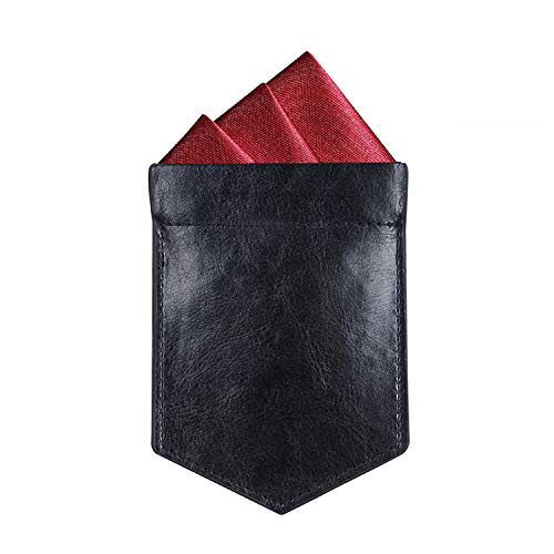 ONLVAN Pocket Square Holder Leather Slim Pocket Square Holder for Men's Suit Handkerchief Keeper (Black)