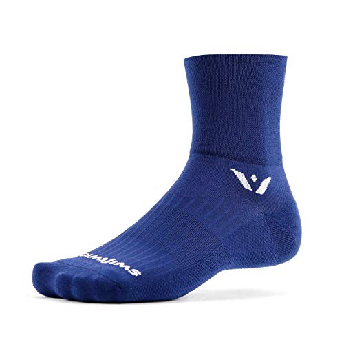 Swiftwick ASPIRE FOUR Trail Running & Cycling Socks, Compression Fit (Navy, Large)