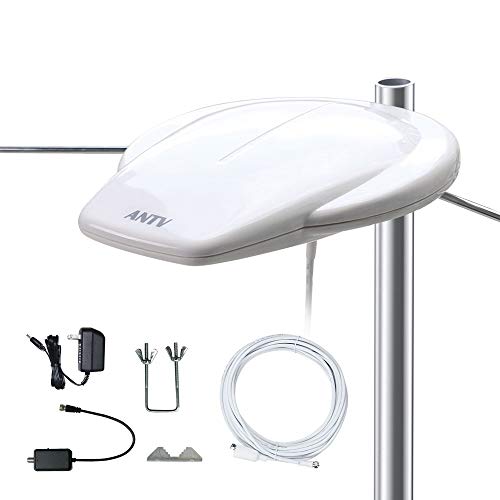 Omnidirectional Amplified Outdoor TV Antenna Exclusive Powerful Amplifier Booster, Support 4K 1080P UHF VHF Freeview HDTV Channels Enhance VHF Reception for Outdoor/RV/Marine-20ft Coax Cable