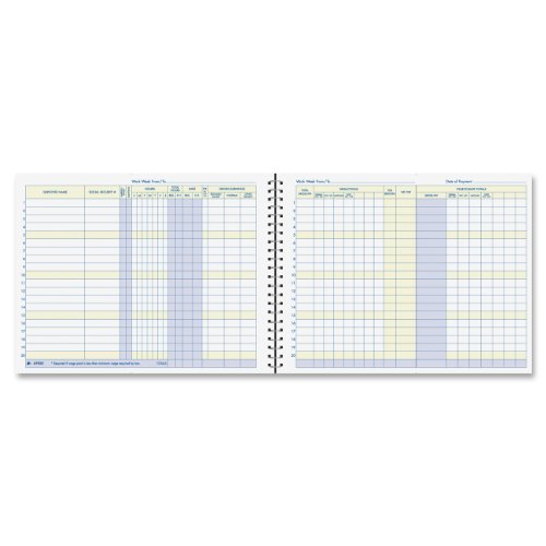 Adams Weekly Payroll Record, 20 Employee Capacity, Spiral Binding, 11 x 8.5 Inches, White, (AFR50)