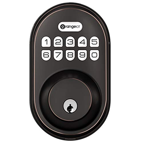 OrangeIOT Keyless Entry Deadbolt Lock, Electronic Keypad Door Lock, Auto Lock, 1 Touch Locking, 20 User Codes, Easy to Install, Oil Rubbed Bronze
