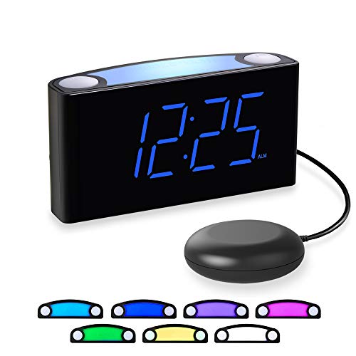Loud Alarm Clock for Heavy Sleepers, Vibrating Alarm Clock with Bed Shaker, LED Digital Clock with 7 Colored Night Light, 2 USB Ports, 7' Large Display,Big Snooze, Alarm Clock for Bedroom Kids Senior