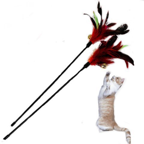 Evursua 10 Pack Cat Teaser Toy Feather Wand Kitten nteractive Toys Stick Rod for Cat Teaser Catcher Playing Fun,with Ring