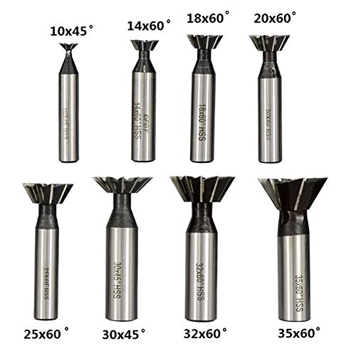 SHENYUAN 1pc 45/60 Degrees 10/14/18/20/25/30/32/35mm HSS Dovetail Milling Cutters Straigh Shank CNC Router Bits End Mills (Size : 10x45)