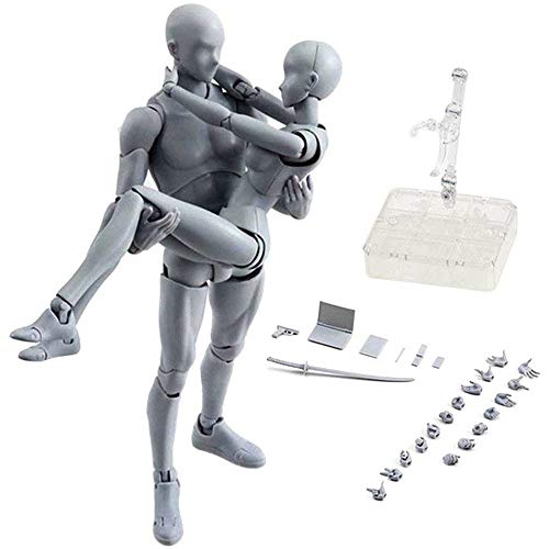 Action Figures Body-Kun DX & Body-Chan DX PVC Model SHF(Grey Color Ver) with Box Drawing Figure Models for Artists(Female+Male)