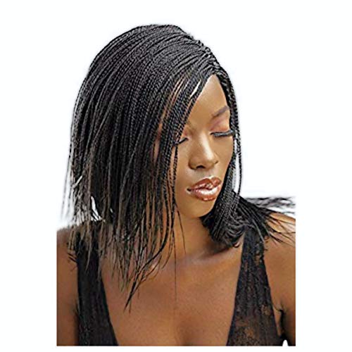 JBG SERVICES Authentic African Braided Wigs - Micro Twist Wig for African American Women - Lace Closure for Natural-Look Hairline - 2 Hair Pins Included - 12 Inch, Dark Brown Color 2