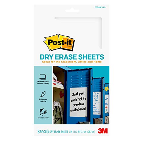 Post-it Super Sticky Dry Erase Sheets, 3-Pack, 7 in x 11.3 in (DEFSHEETS-3PK), White