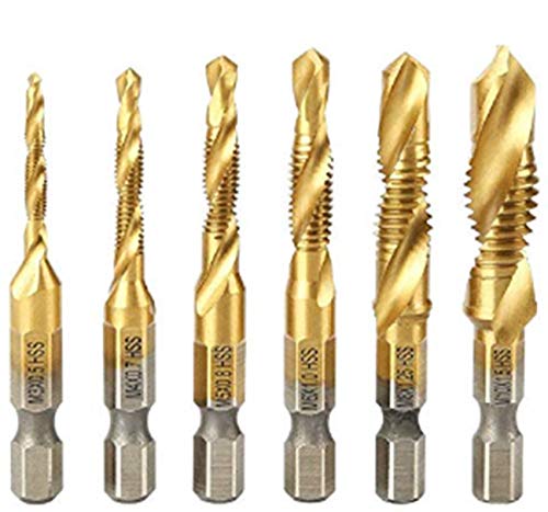 aiyun Titanium Combination Drill & Tap Bit Set - 6 Piece Drill Tap Bits M3-M10