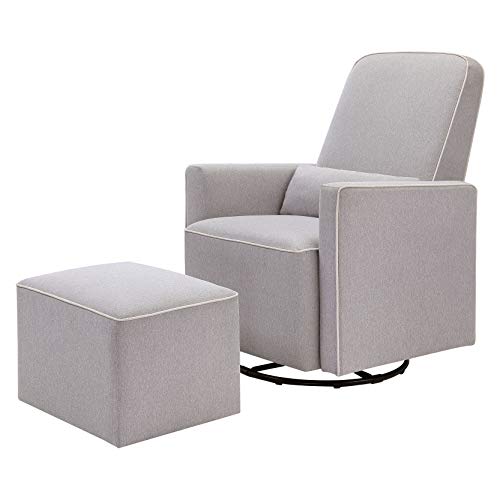 DaVinci Olive Upholstered Swivel Glider with Bonus Ottoman in Grey with Cream Piping, Greenguard Gold Certified