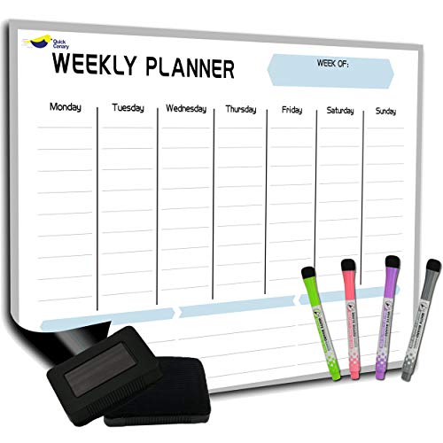 Magnetic Weekly Dry Erase Board Calendar for Refrigerator - Latest Premium Nano Technology Stops Stains -17x12” Calendar White Board for Fridge- 4 Fine Tip Markers and Large Eraser- Whiteboard Planner