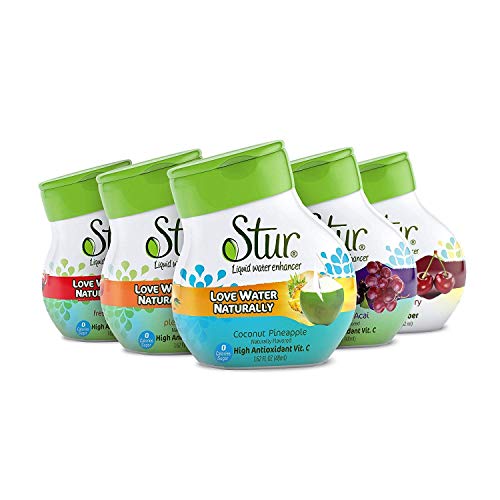 Stur - Summer Variety Pack, Natural Water Enhancer – Vitamin C High Antioxidant, Sugar Free, Zero Calories, Kosher, Keto Friendly Liquid Drink Mix Sweetened with Stevia (5 Bottles, Makes 100 Drinks)