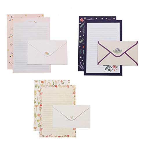 NUOBESTY Envelopes and Writing Letter Papers Vintage Writing Stationery Paper Lovely Writing Stationery Paper Floral Stationary Set for Office Home School (6 Sets)