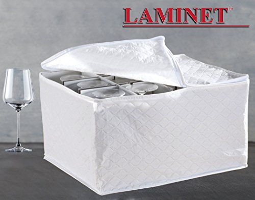 LAMINET Quilted Stemware Storage Case - Holds Up to 12 Stemware/Tall Glasses - WHITE