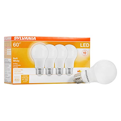 SYLVANIA General Lighting 73888 046135738883 SYLVANIA, 60W Equivalent, LED Light Bulb, A19 Lamp, 4 Pack, Soft White, Energy Saving & Longer Life, Medium Base, Efficient 8.5W, 2700K, 4 Count