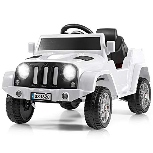 Costzon Kids Ride On Car, Battery Powered Electric Vehicle w/ 2.4G Parental Remote Control, LED Headlights, Music and MP3, High/Low Speed, Ride on Toy for Boys & Girls Age 3 to 6 (White)