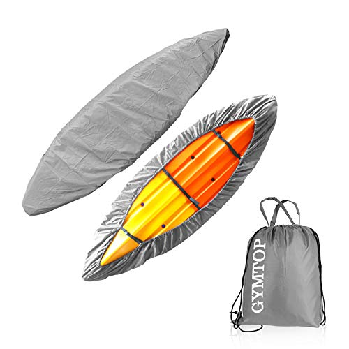 GYMTOP 7.8-18ft Waterproof Kayak Canoe Cover-Storage Dust Cover UV Protection Sunblock Shield for Fishing Boat/Kayak/Canoe 7 Sizes [Choose Color] (Gray(Upgraded), Suitable for 9.3-10.5ft Kayak)