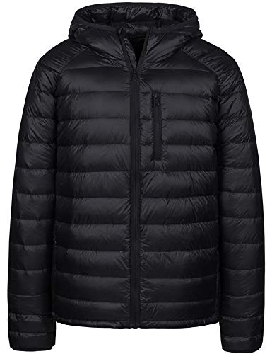 Wantdo Men's Lightweight Packable Insulated Hooded Puffer Down Jacket(Black,L)