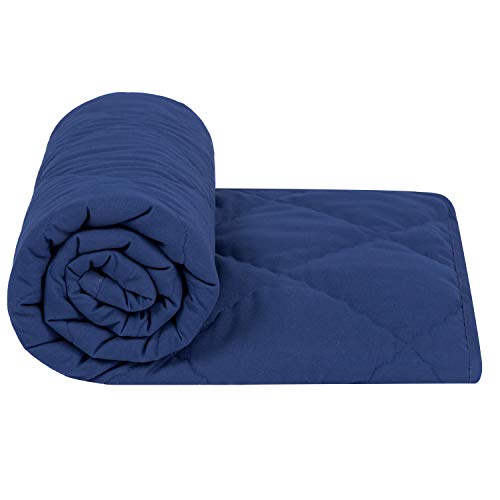 TILLYOU Ultra Soft Microfiber Toddler Quilt- Hypoallergenic Lightweight Baby Quilted Blanket for Boys - 39' x 47' Multi-Use Kids Comforter-Navy Blue
