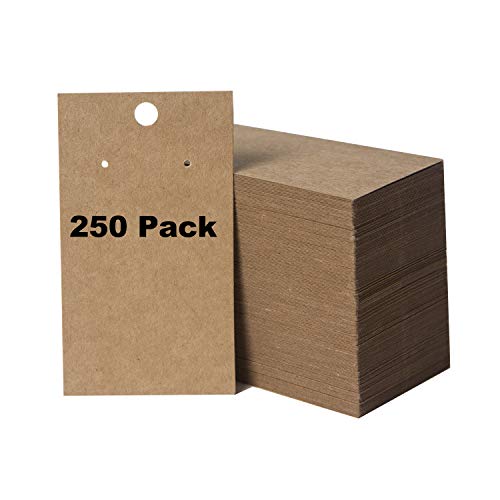 250 Pack Earring Display Cards – Earring and Bracelet Jewelry Display Cards - Wholesale Kraft Hanging Earring Cards – 2 x 3.5 inches – Brown Kraft (Pack of 250)