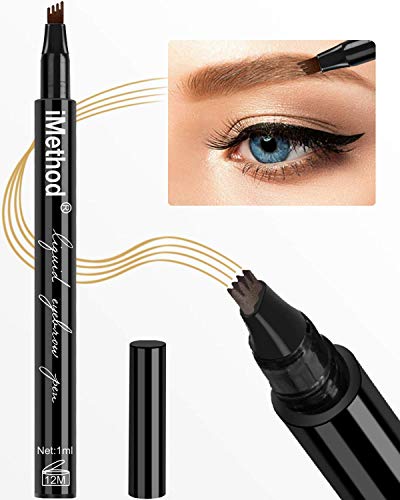 Eyebrow Tattoo Pen - iMethod Microblading Eyebrow Pencil with a Micro-Fork Tip Applicator Creates Natural Looking Brows Effortlessly and Stays on All Day, Light Brown