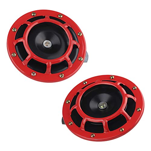 WATERWICH Car Horn 12V Eletric High Tone / Low Tone Twin Horn Kit with Red Protective Grill,2 Horns for Vehicle Truck Lorry Boat Car Van SUV Jeep