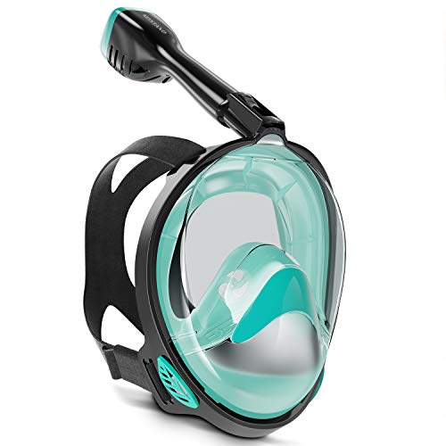 Keystand Full Face Snorkel Mask, Upgraded Breathing Mechanism Snorkeling Masks, Flat Crystal Lens, 180° Panoramic Anti-Leak/Fog Kids Adults Snorkel Mask with Detachable Camera Mount
