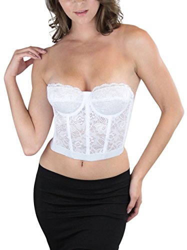 ToBeInStyle Low-Back Shaping Floral Lace Bustier - White - 34B