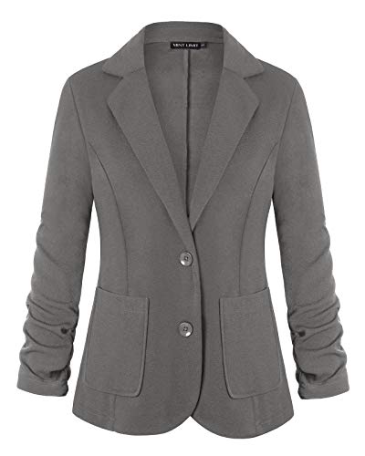 Womens 3/4 Sleeve Lightweight Office Work Suit Jacket Boyfriend Blazer (Grey,XL)