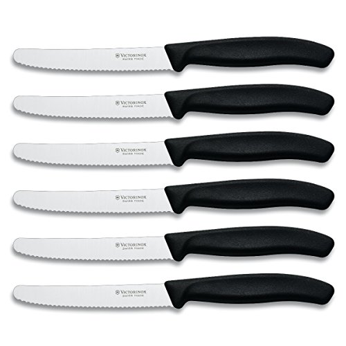 Victorinox Swiss Army Cutlery Swiss Classic Serrated Steak Knife Set, Round-tip, 4.5-Inch, 6-Piece