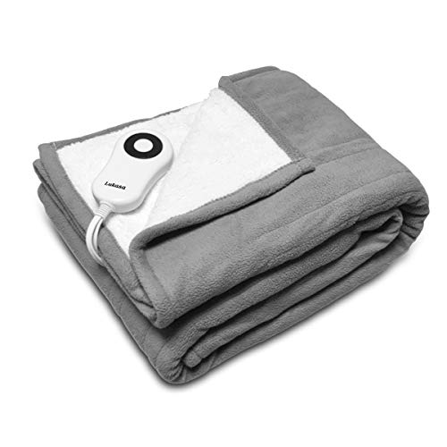 Lukasa Heated Throw Blanket Reversible Sherpa/Fleece Electric Blankets,Machine Washable,ETL Certified,5 Setting Levels 4 Hours Auto-Off, 50' x 60' (Gray)