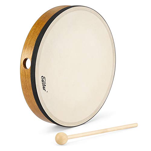 Eastar Frame Drum Percussion Instrument Musical Instrument With Beater Hand Drum Goatskin Drumhead Hand Bell, 10'