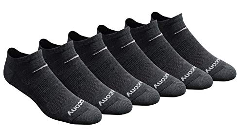 Saucony Men's Multi-Pack Mesh Ventilating Comfort Fit Performance No-Show Socks, Charcoal Heather (6 Pairs), Shoe Size: 8-12