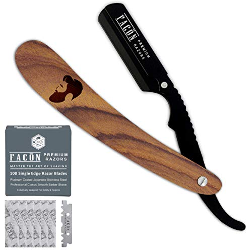 100 BLADES + Facón Professional Vintage Straight Edge Barber Razor - Salon Quality Cut Throat Shavette