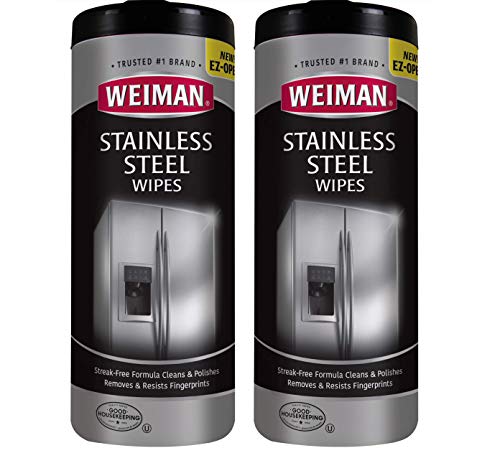Weiman Stainless Steel Cleaner Wipes (2 Pack) Fingerprint Resistant, Removes Residue, Water Marks and Grease from Appliances - Works Great on Refrigerators, Dishwashers, Ovens, and Grills
