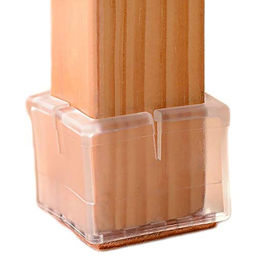 Anwenk Chair Leg Floor Protectors Square Furniture Leg Caps 1 1/4 to 1 3/8” with Felt Pads Clear (16 Pack)