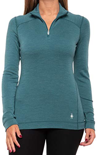 Smartwool Women’s Base Layer Top - Merino 250 Wool Active 1/4 Zip Outerwear (Mediterranean Green Heather, Medium)