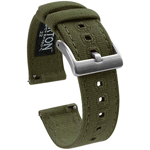22mm Army Green - BARTON Canvas Quick Release Watch Band Straps - Choose Color & Width - 18mm, 19mm, 20mm, 21mm, 22mm, 23mm, or 24mm