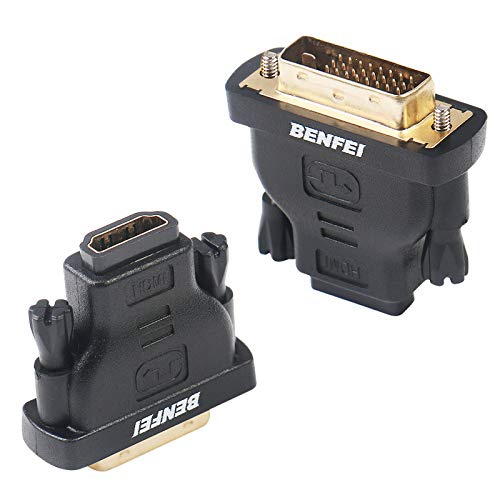 DVI to HDMI, Benfei Bidirectional DVI (DVI-D) to HDMI Male to Female Adapter with Gold-Plated Cord 2 Pack