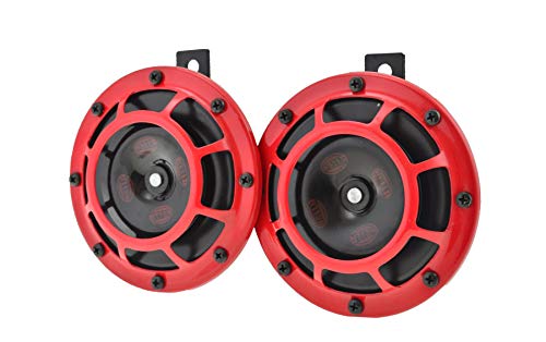 HELLA 003399801 Supertone 12V High Tone / Low Tone Twin Horn Kit with Red Protective Grill, 2 Horns (3AG 003 399-801)