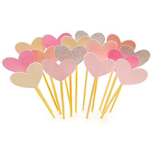 GUCUJI Cupcake Toppers, Funny Pink Heart Glitter, 50 Pcs
