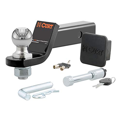 CURT 45534 Trailer Hitch Ball Mount with 2-Inch Trailer Ball & Hitch Lock, Fits 2-Inch Receiver, 7,500 lbs. GTW, 2-Inch Drop