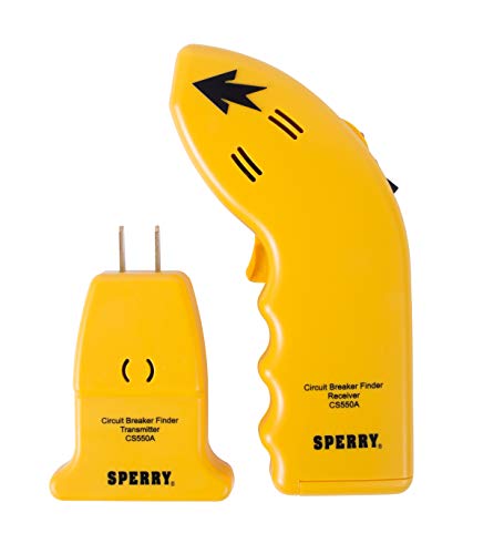 Sperry Instruments CS550A Circuit Breaker Finder, Quickly Locate AC Circuits/Fuses, Visual LED, Plug Style Transmitter/Auto-Sensing Receiver, 80-140V, Yellow